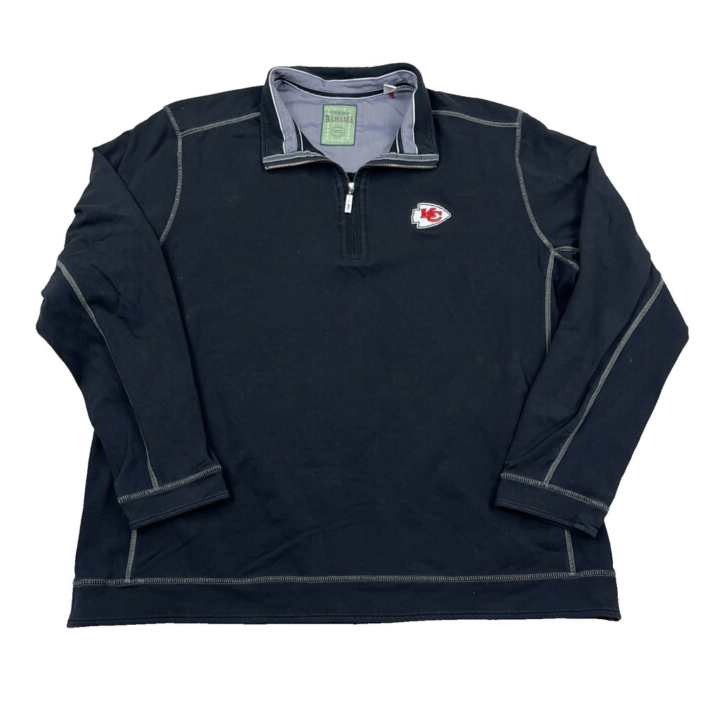 Kansas City Chiefs Sweatshirt Mens 3XL Black Tommy Bahama 1/4 Zip Pullover STAIN